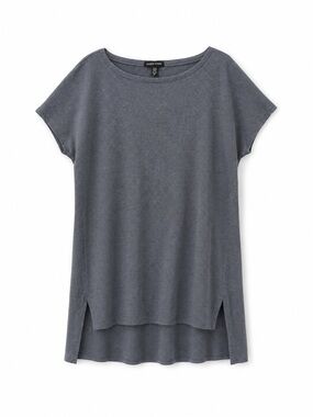 Eileen Fisher Gray Ribbed Lyocell Blend High Low Tunic Dress S/P